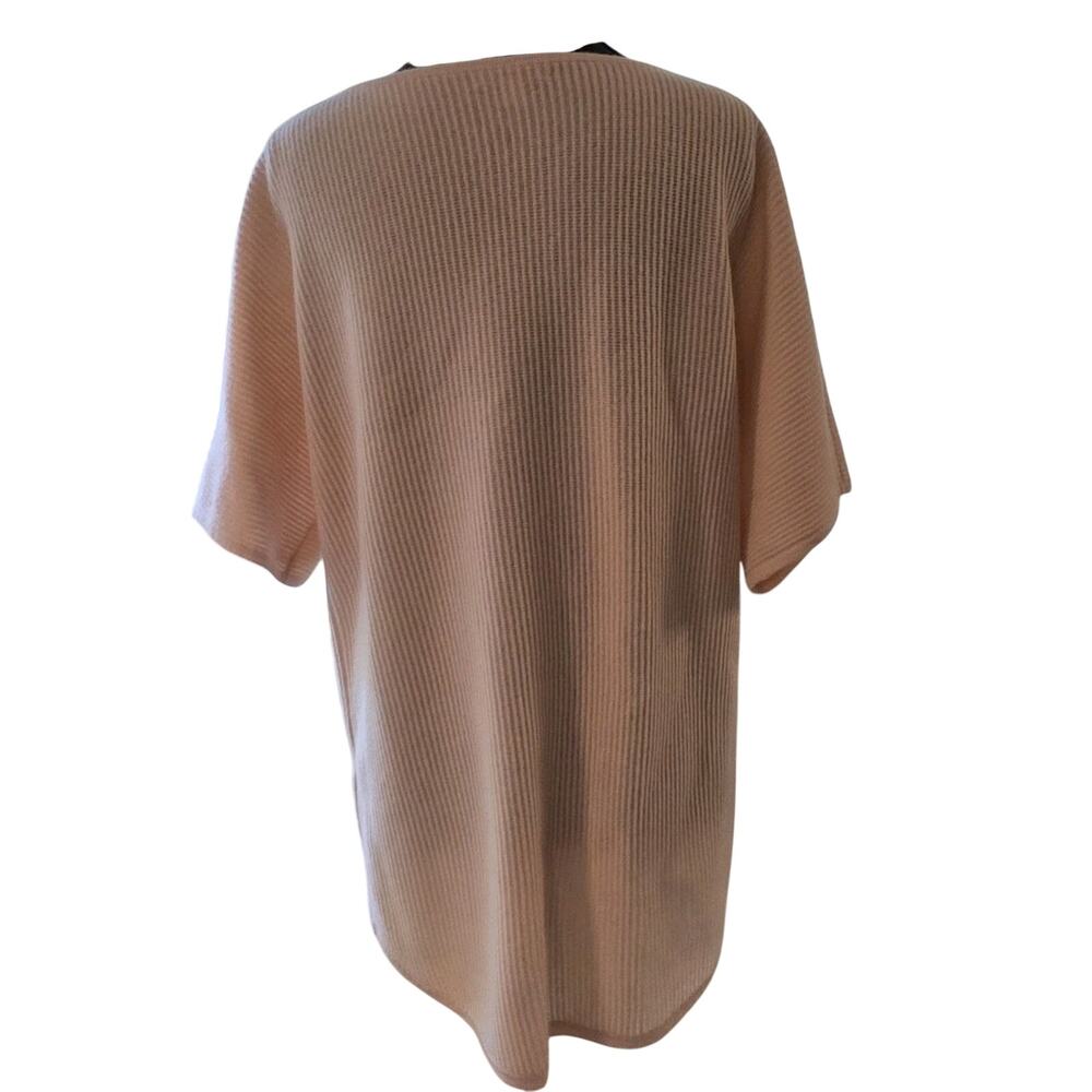 Garnet Hill M 100% Cashmere Sweater Cream Ribbed Short Sleeve Asymmetrical Hem - Picture 2 of 8